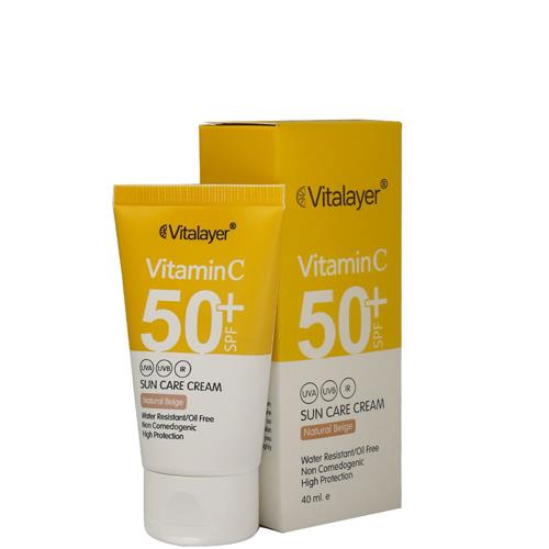 کرم ضدآفتاب SPF50 حاوی ویتامین C بژ طبیعی ویتالیر 40 میل