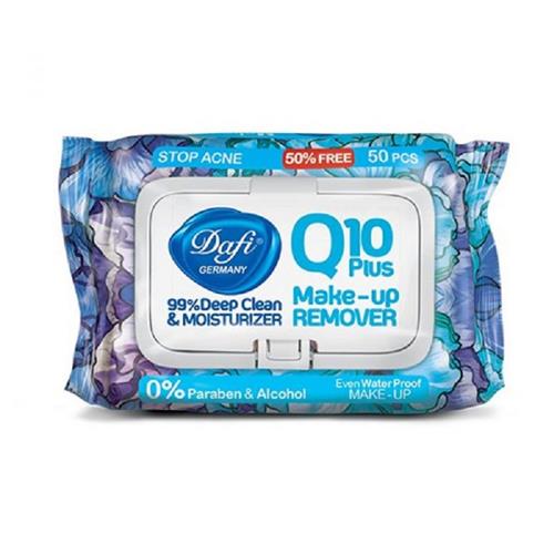 دستمال مرطوب پاک کننده آرایش دافی مدل Q10  بسته 50 عددی گل آبی