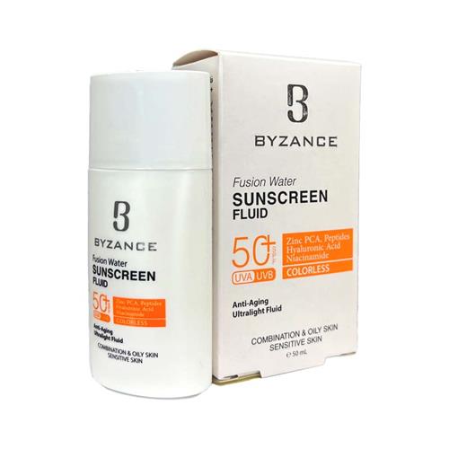 ضدآفتاب بی رنگ Spf 50 بیزانس مناسب پوست چرب و حساس
