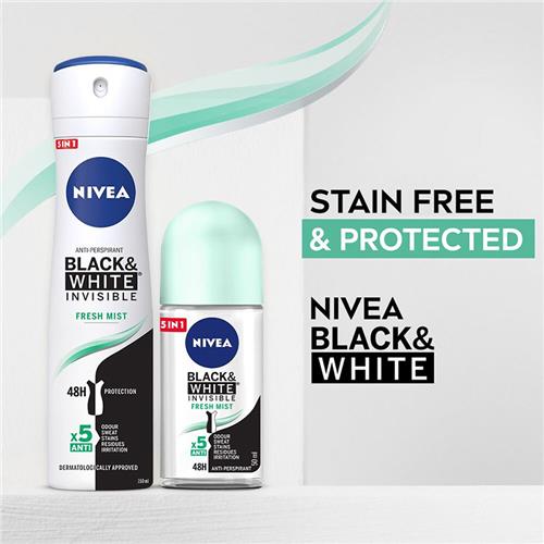 اسپری ضد تعریق زنانه نیوآ  Black & White Invisible Fresh Mist حجم 150 میل 