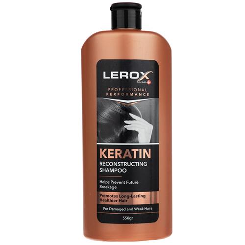 شامپو کراتین ترمیم کننده موهای شکننده و آسیب دیده لروکس حجم 550 گرم