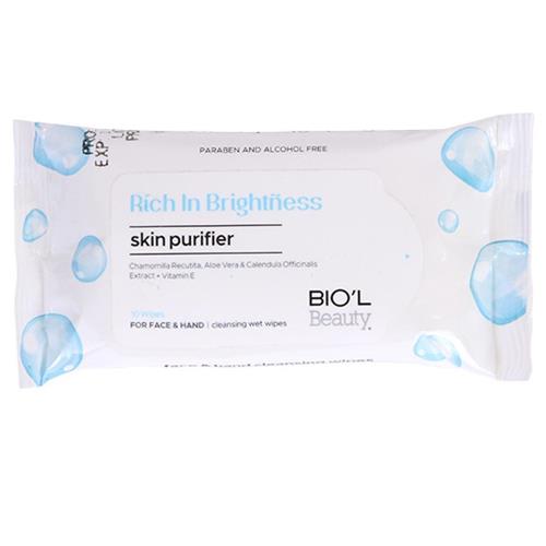 دستمال مرطوب ضدباکتری روشن و پاک‌کننده دست و صورت  بیول 10 برگ