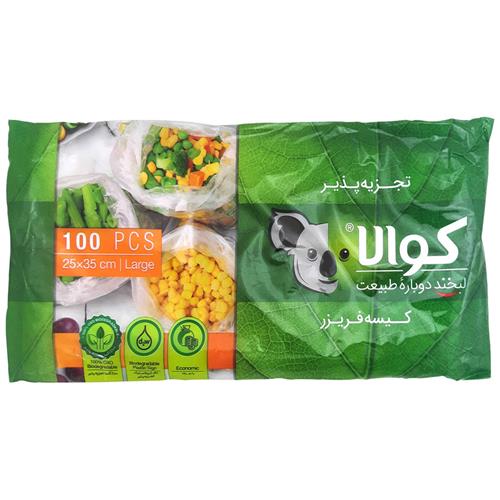 کیسه فریزر کوالا مدل تجزیه پذیر سایز25*35  بسته 100 عددی