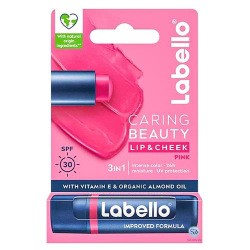 بالم لب و گونه 3 کاره لبلو Labello مدل Caring Beauty صورتی دارای spf 30