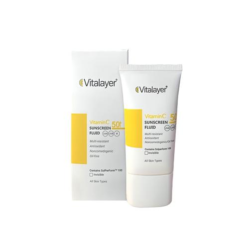 کرم ضدآفتاب SPF 50 بی رنگ ویتامین C ویتالیر مناسب انواع پوست حجم 40 میل