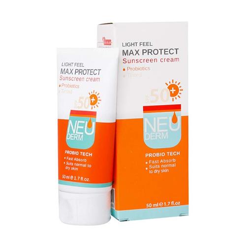 کرم ضد آفتاب مکس پروتکت بی رنگ SPF۵۰ نئودرم مناسب پوست خشک حجم 50 میل 