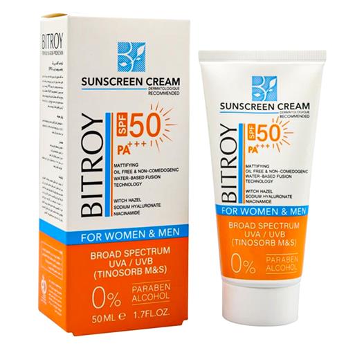 کرم ضد آفتاب بدون رنگ بیتروی SPF 50 مدل فیوژن واتر ‌مناسب پوست‌های چرب حجم 50 میلی‌لیتر